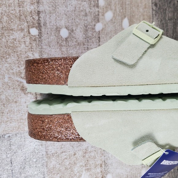 Birkenstock Zurich Mens Slide‎ Sandals Sz 10 Faded Lime Suede Leather Buckles main image 8